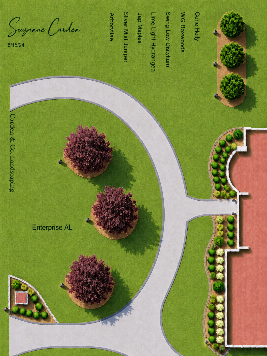 Circular drive and foundation planting design
