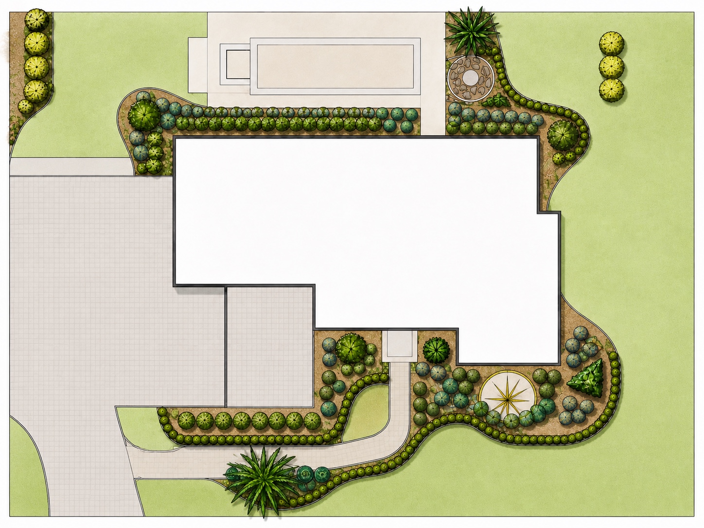 Pool and layered planting design